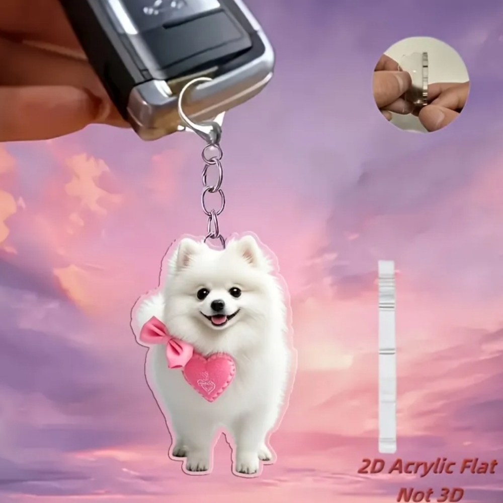 NEW! 2D Acrylic Samoyed with Bow 🎀 & Heart 🩷 Keychain/Bag 👜🎒 Charm ~ 🐕 🐾